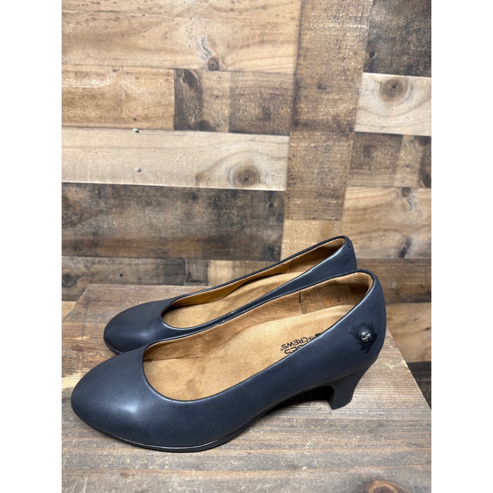 Shoes For Crews Reese Black Leather Slip Resistant Kitten Heel Pumps Womens 8